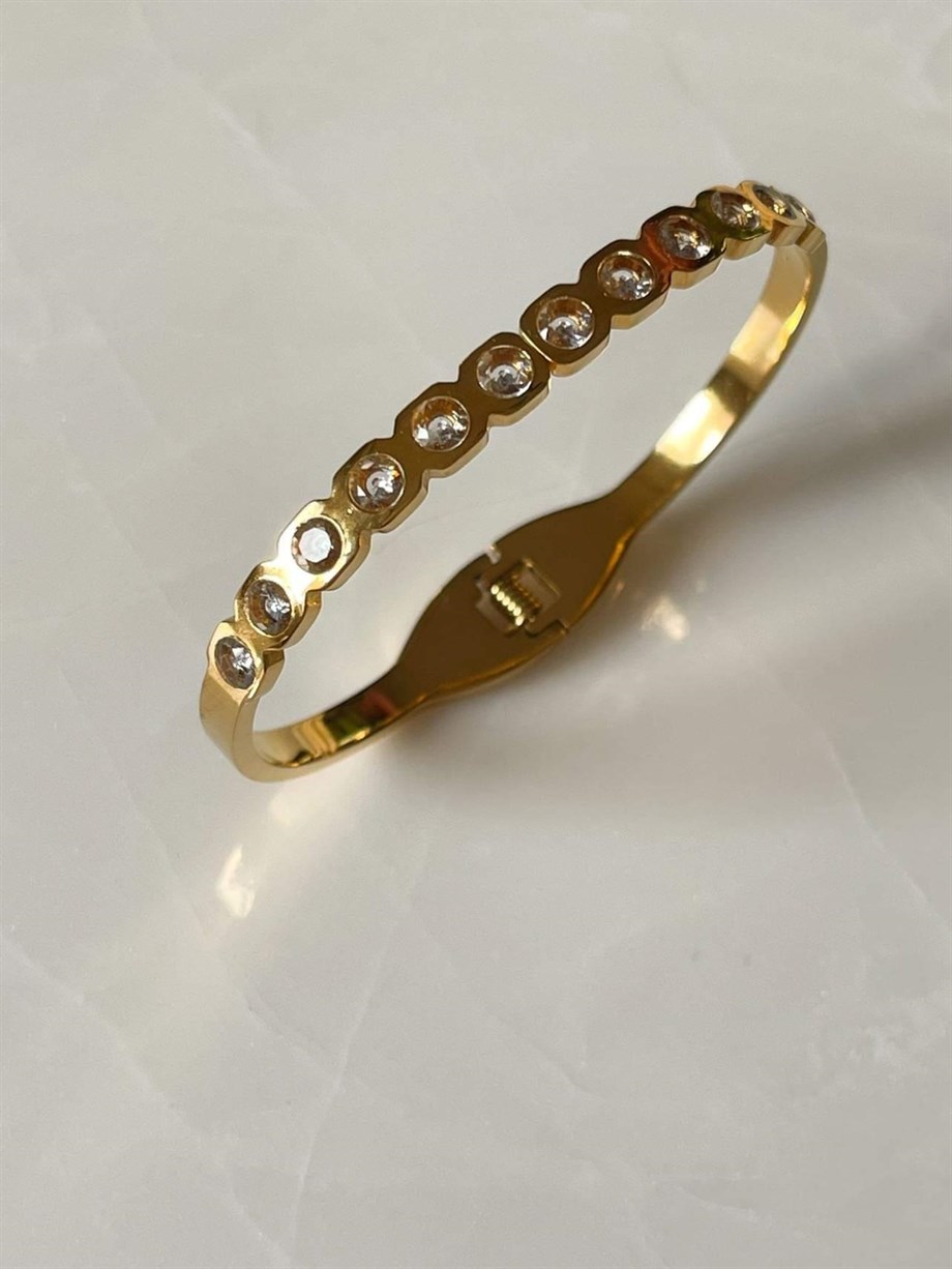Çelik Baget Taşlı Kelepçe Bileklik (6.5 Cm)