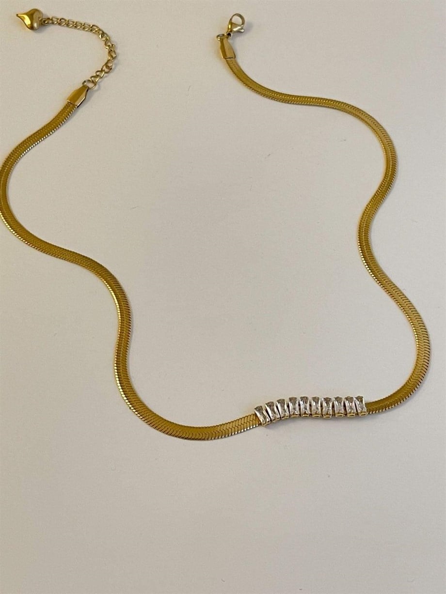 Çelik Baget Taşlı Kolye (45 Cm)