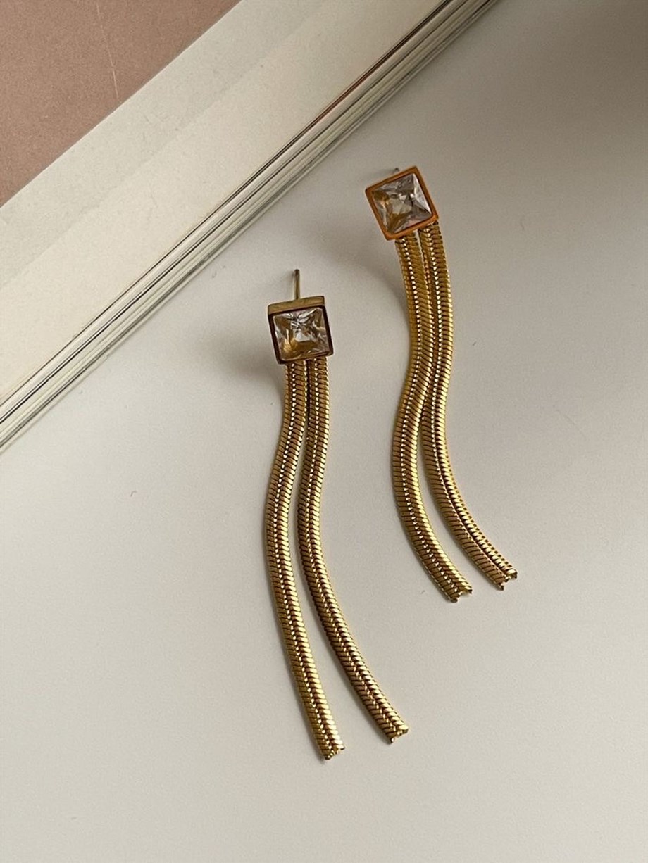 Çelik Beyaz Baget Taşlı Küpe (5 Cm)