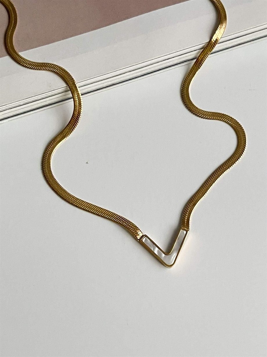 Çelik Beyaz Sedef Uçlu İtalyan Zincir Kolye (45 Cm)