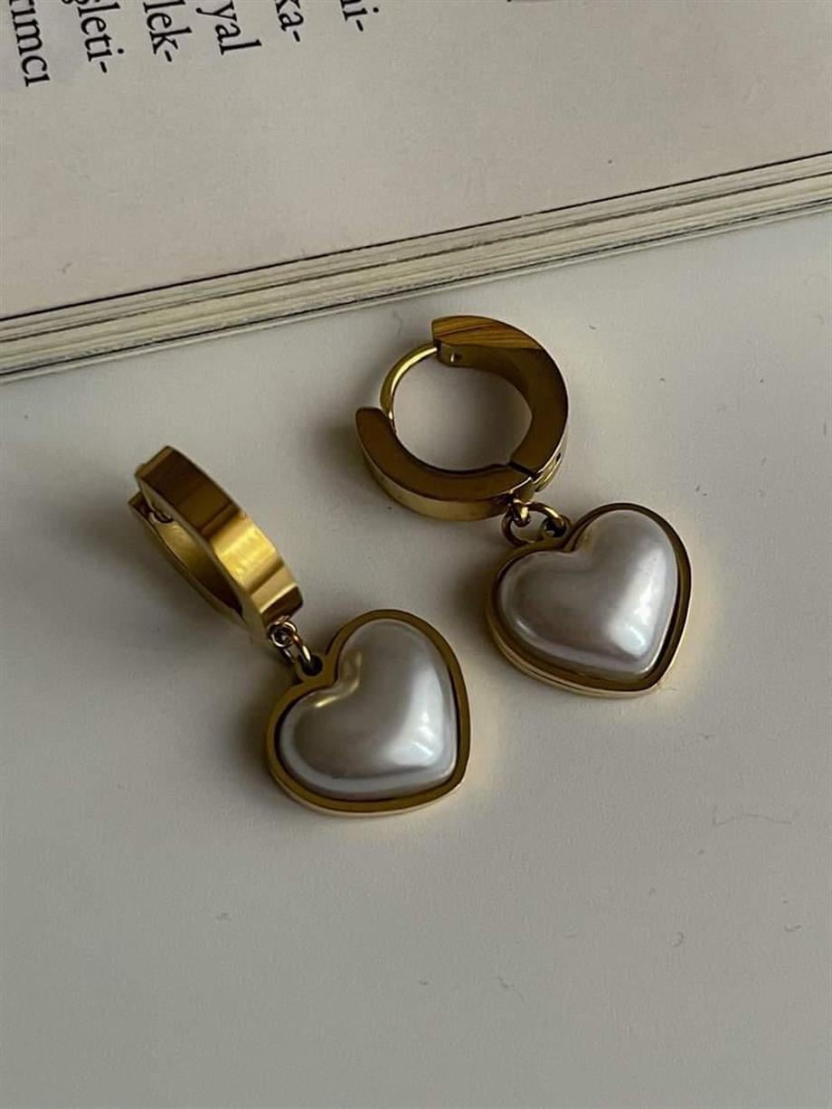 Çelik Beyaz Sedefli Kalp Küpe (2.5 Cm)
