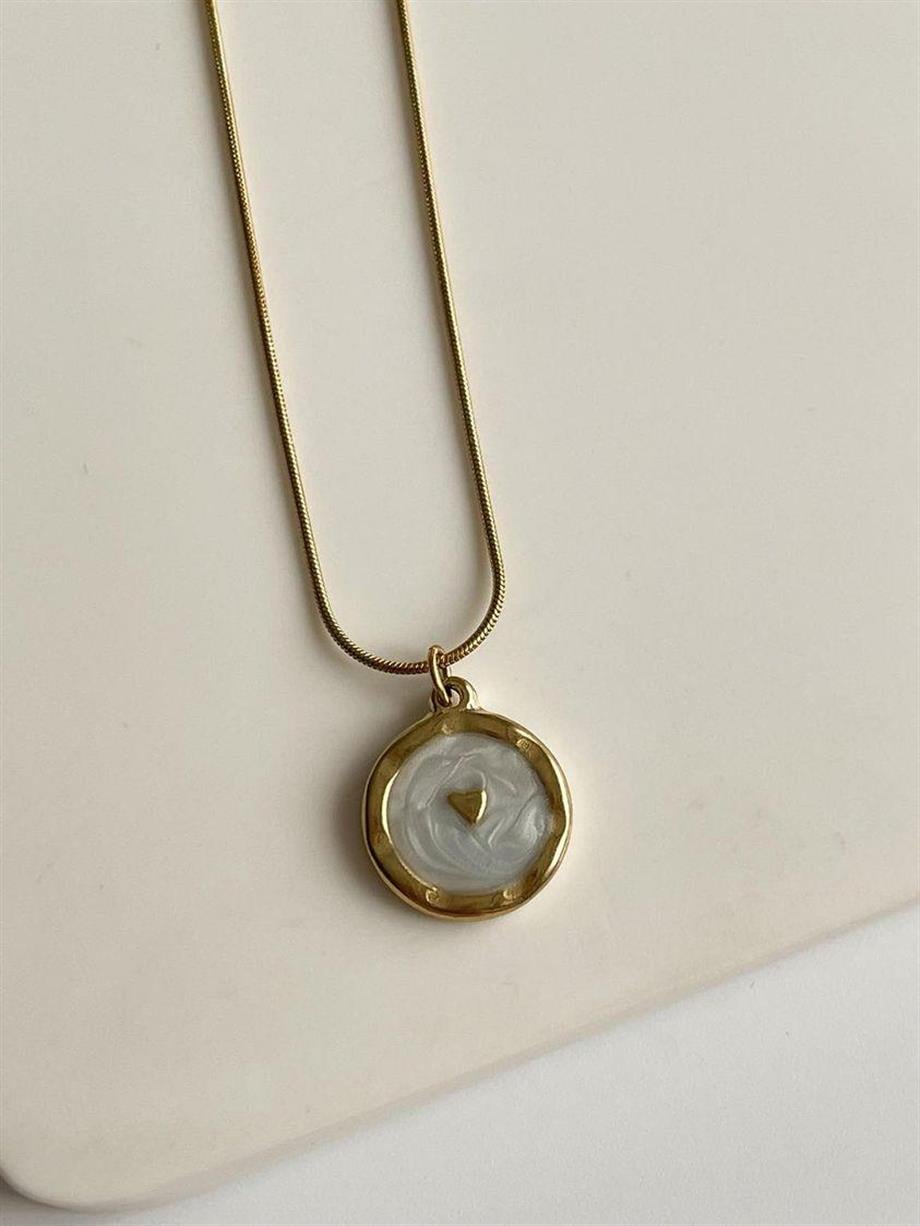 Çelik Beyaz Sedefli Kalpli Minimal Kolye (46 Cm)