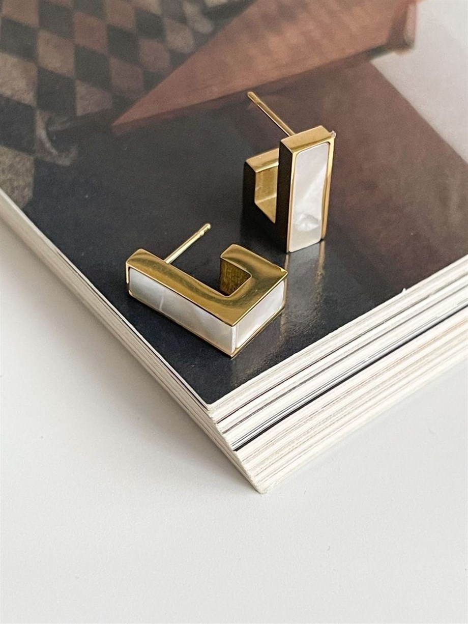 Çelik Beyaz Sedefli Kare Küpe (1.60 Cm)