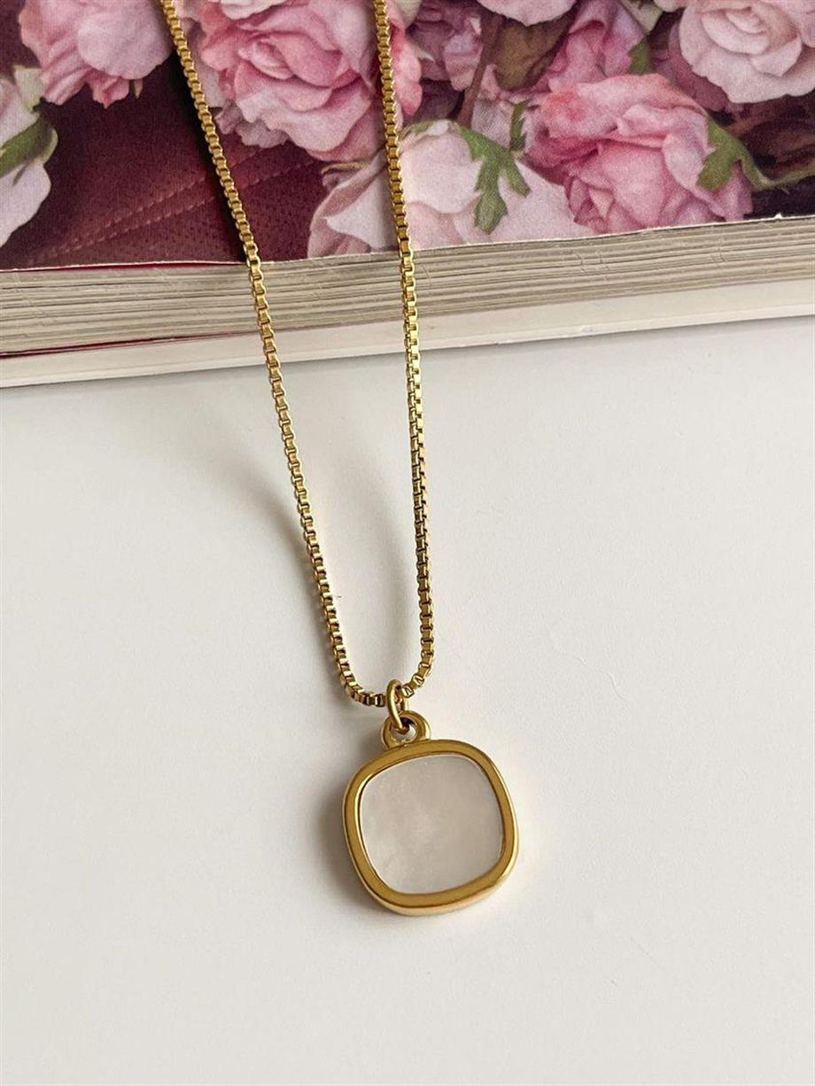 Çelik Beyaz Sedefli Minimal Kolye (45 Cm)