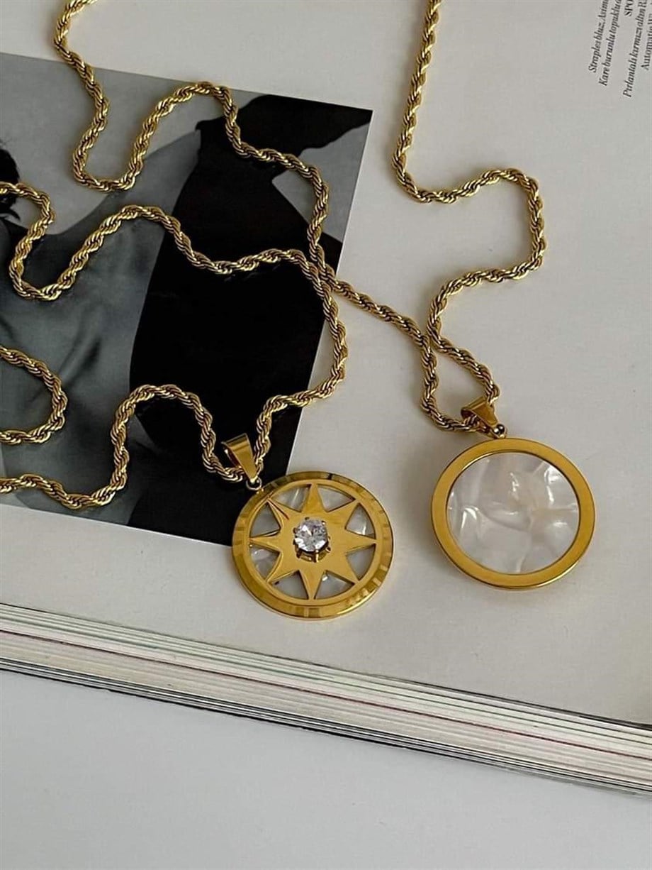 Çelik Burgu Halat Çift Yönlü Kullanılabilen Uçlu Kolye (47 Cm)