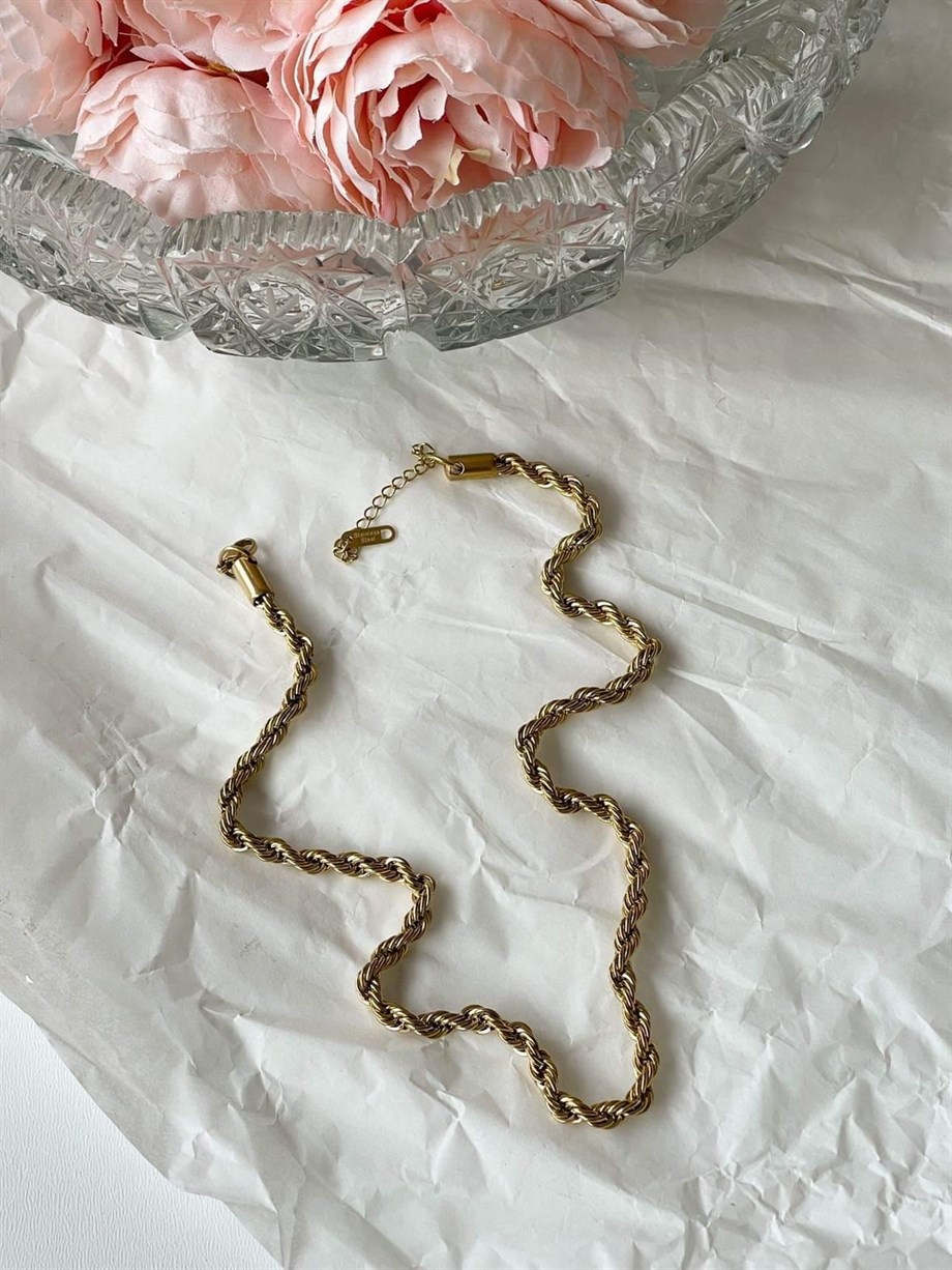 Çelik Burgu Halat Zincir Kolye (45 Cm)