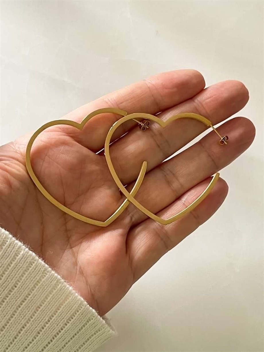 Çelik Büyük Kalp Küpe (5 Cm)