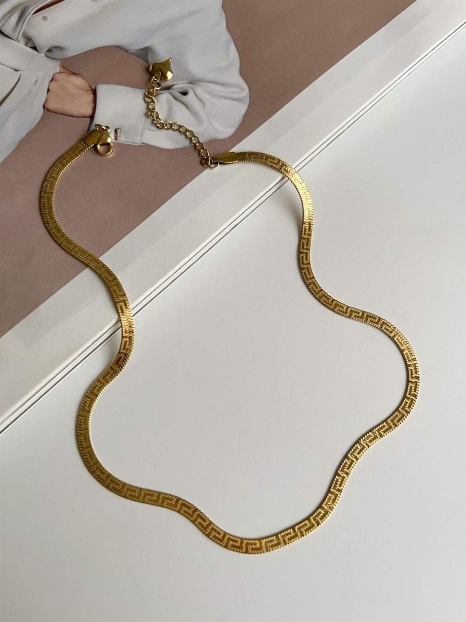 Çelik Desenli İtalyan Zincir Kolye (45 Cm)