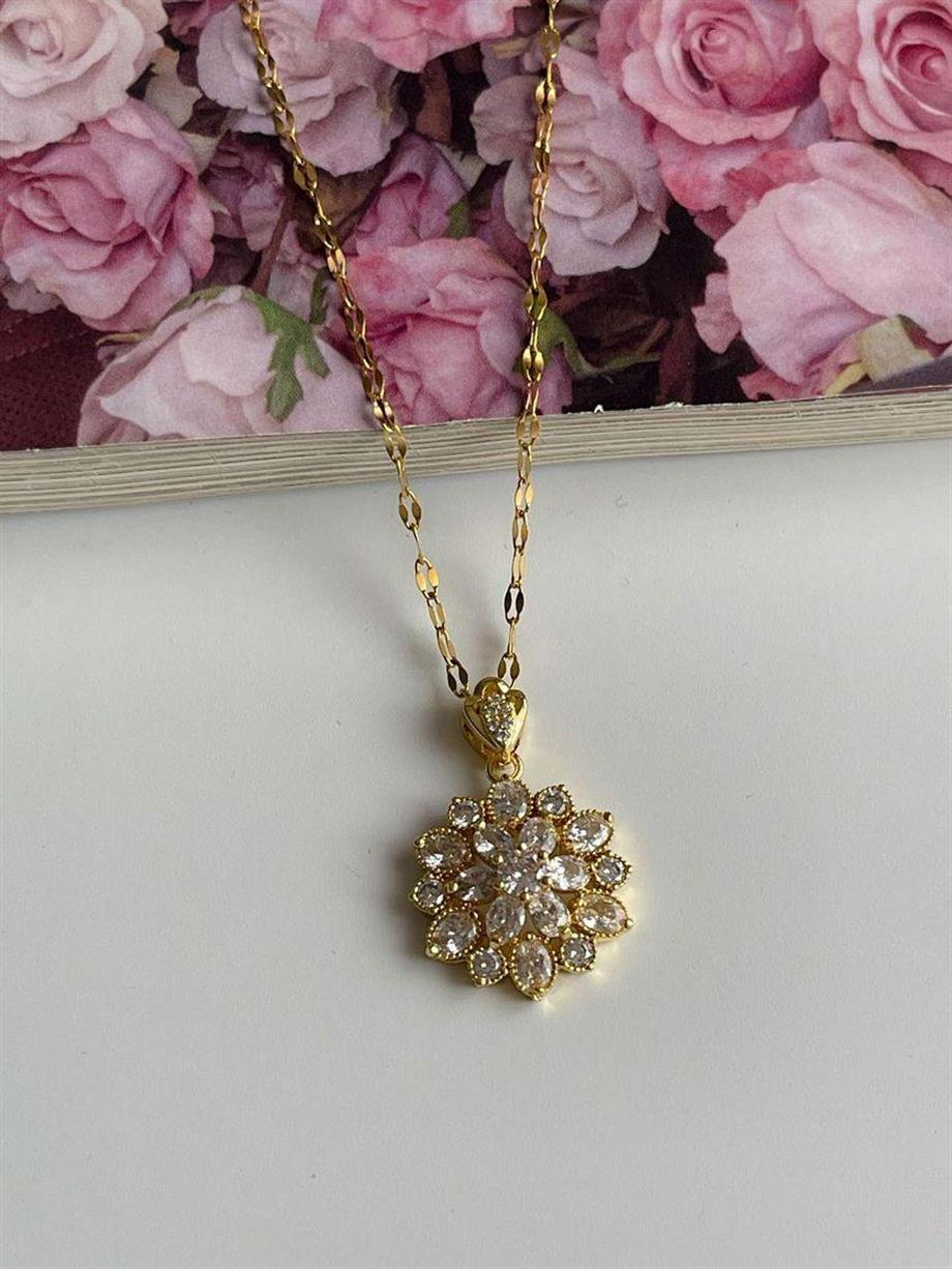 Çelik Gold Baget Taşlı Minimal Kolye (46 Cm)