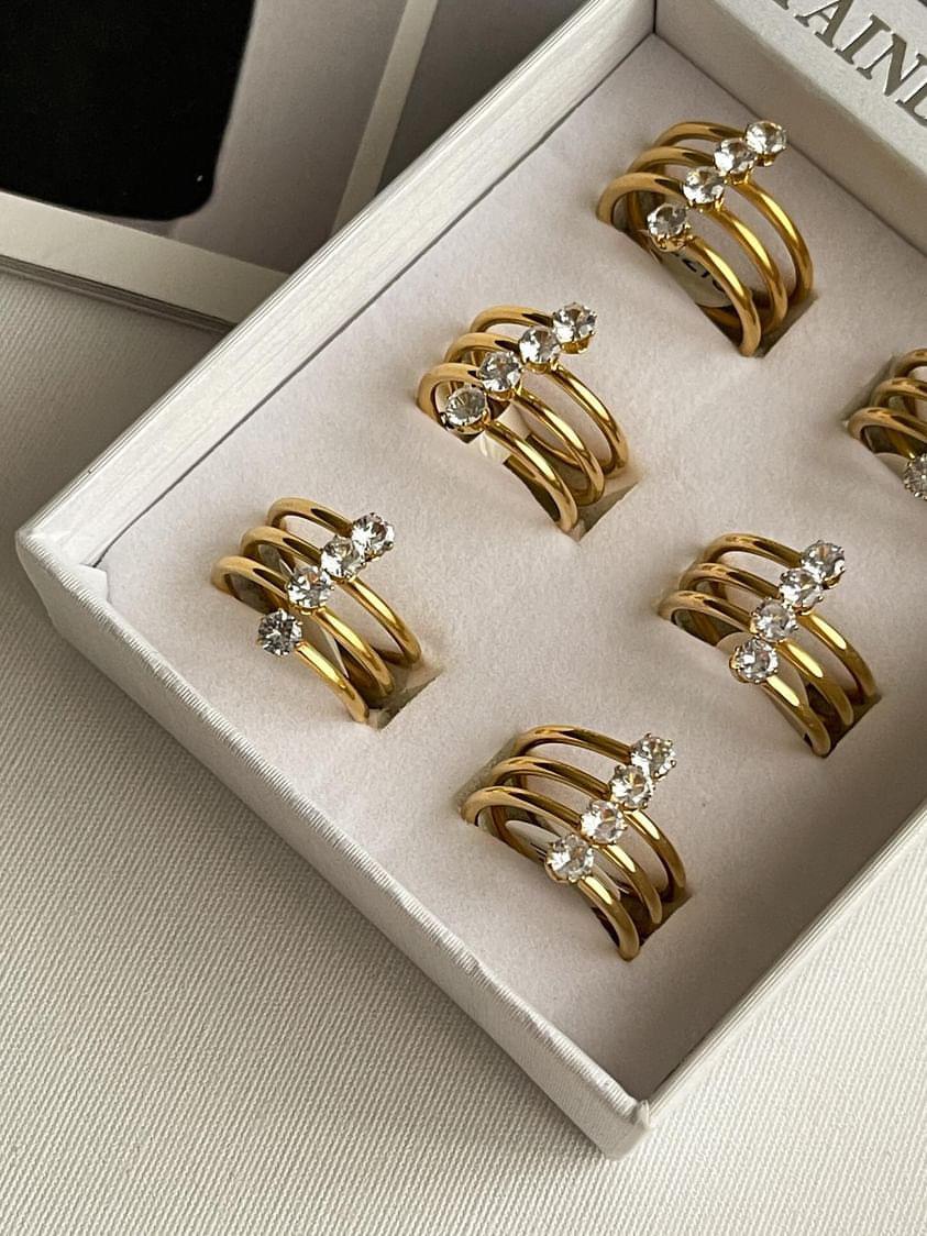 Çelik Gold Baget Taşlı Numaralı Yüzük (17 Numara)