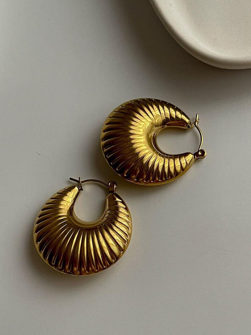 Çelik Gold Bombeli Midye Küpe (3 Cm)