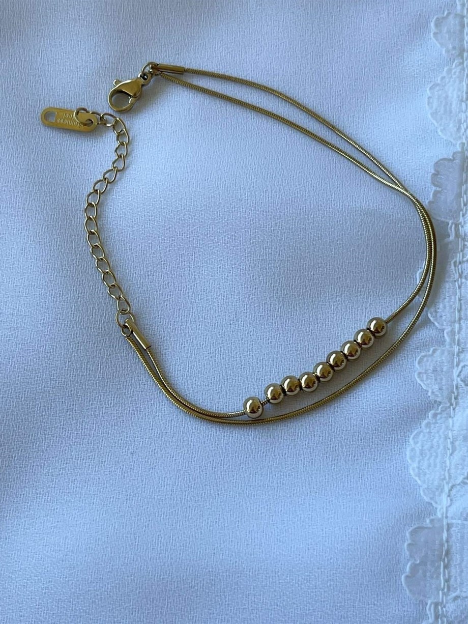 Çelik Gold Boncuklu Bileklik (22 Cm)
