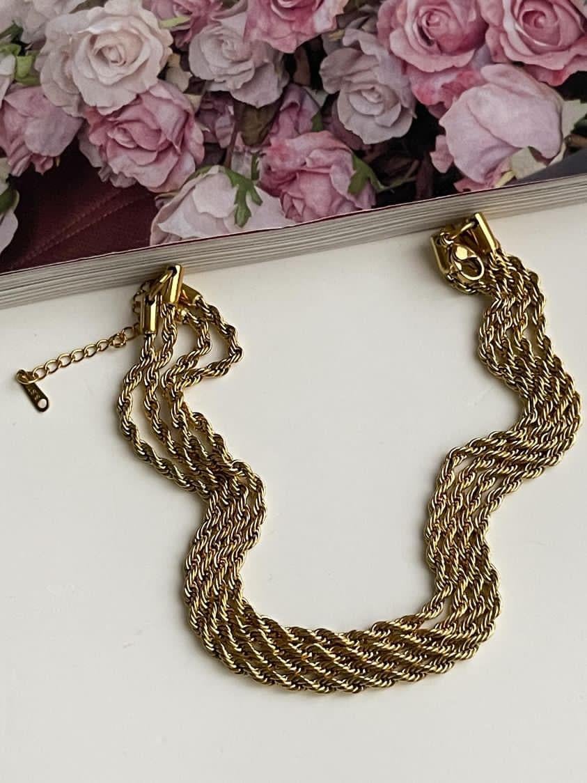 Çelik Gold Burgu Halat Dörtlü Birleşik Kombin Halhal (27 Cm)