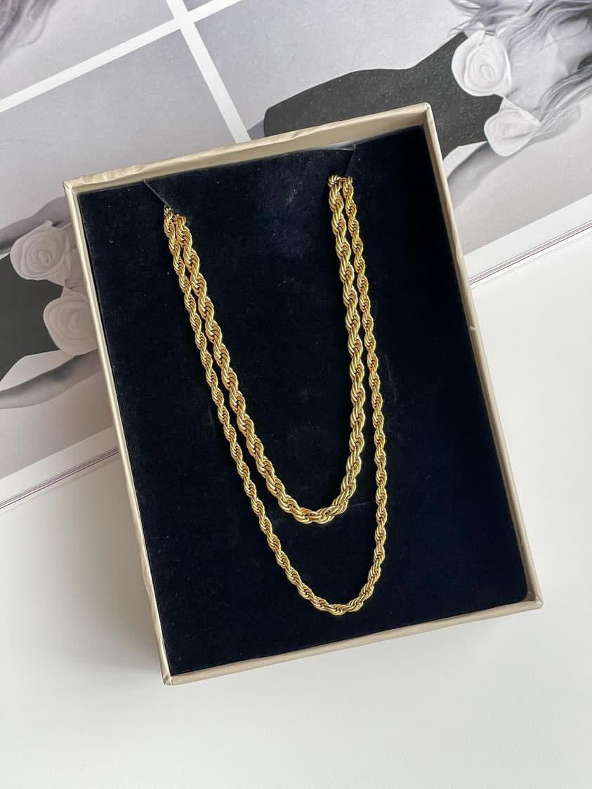 Çelik Gold Burgu Halat İkili Birleşik  Kombin Kolye (5 Numara)  (55 Cm)