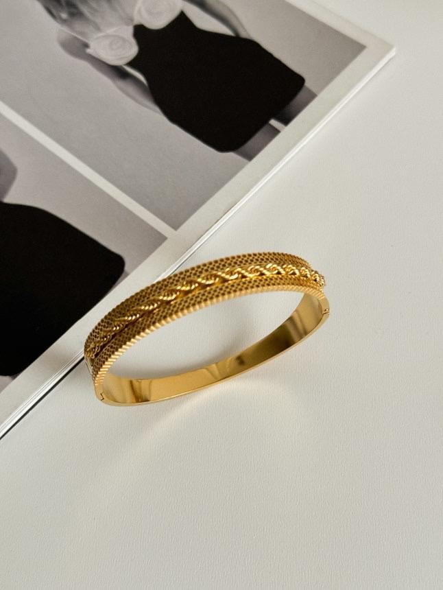 Çelik Gold Burgu Halat Kelepçe Bileklik 