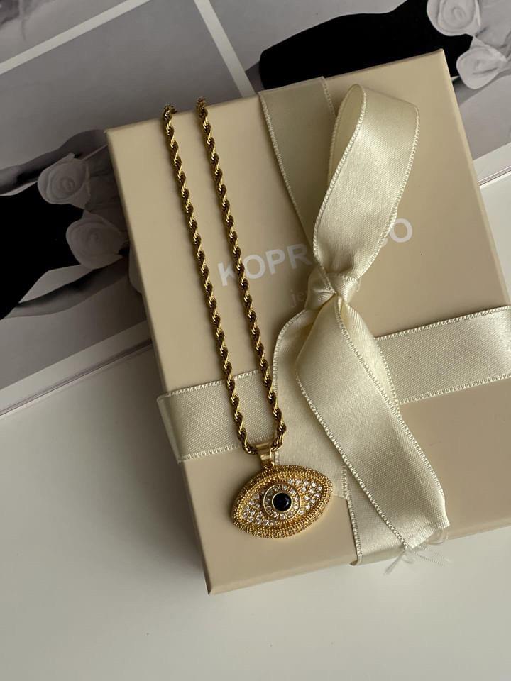 Çelik Gold Burgu Halat Maide Göz Uzun Kolye (64 Cm)