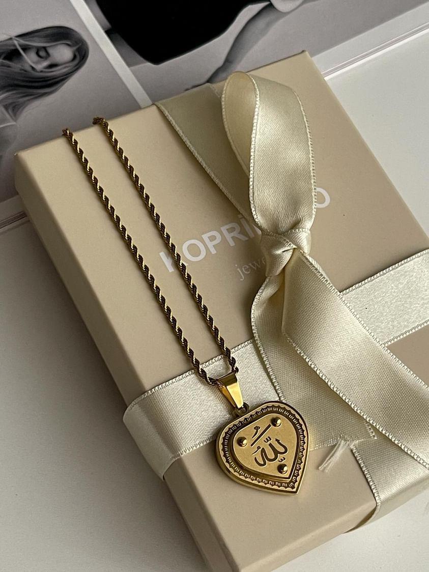 Çelik Gold Burgu Halat Maide Kalp Kolye (50 Cm)