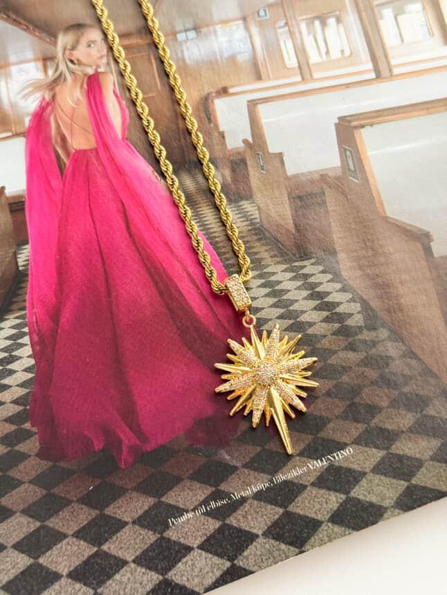 Çelik Gold Burgu Halat Yıldız Kolye (50 Cm)