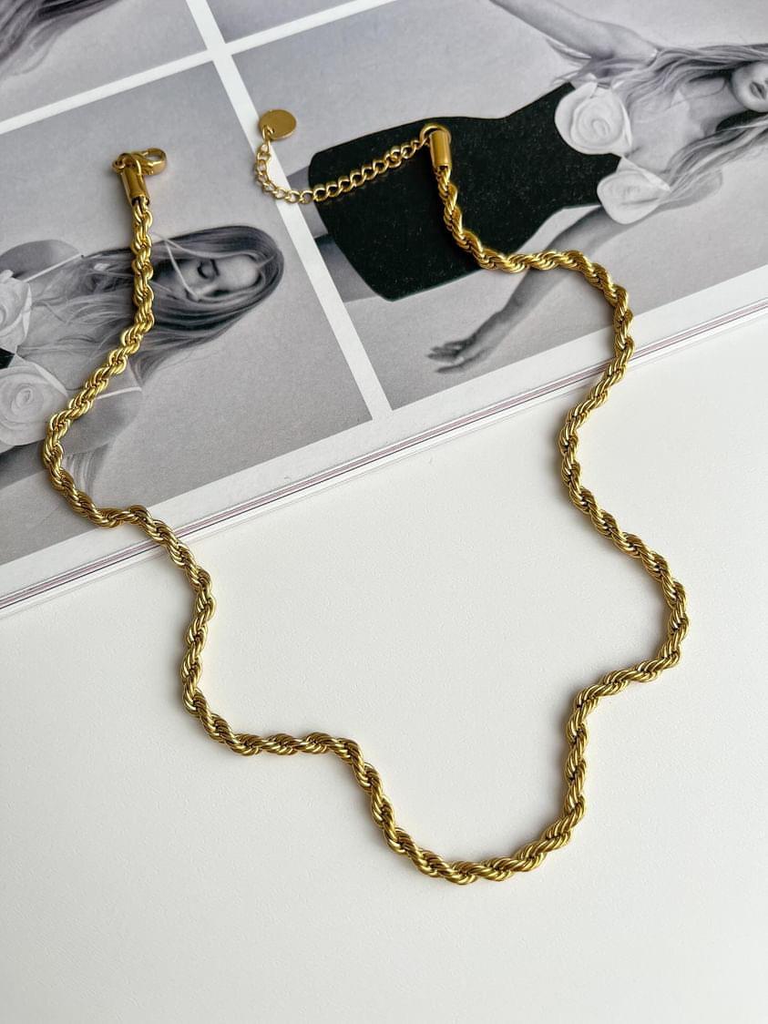Çelik Gold Burgu Halat Zincir Kolye (1 Numara) (47 Cm)