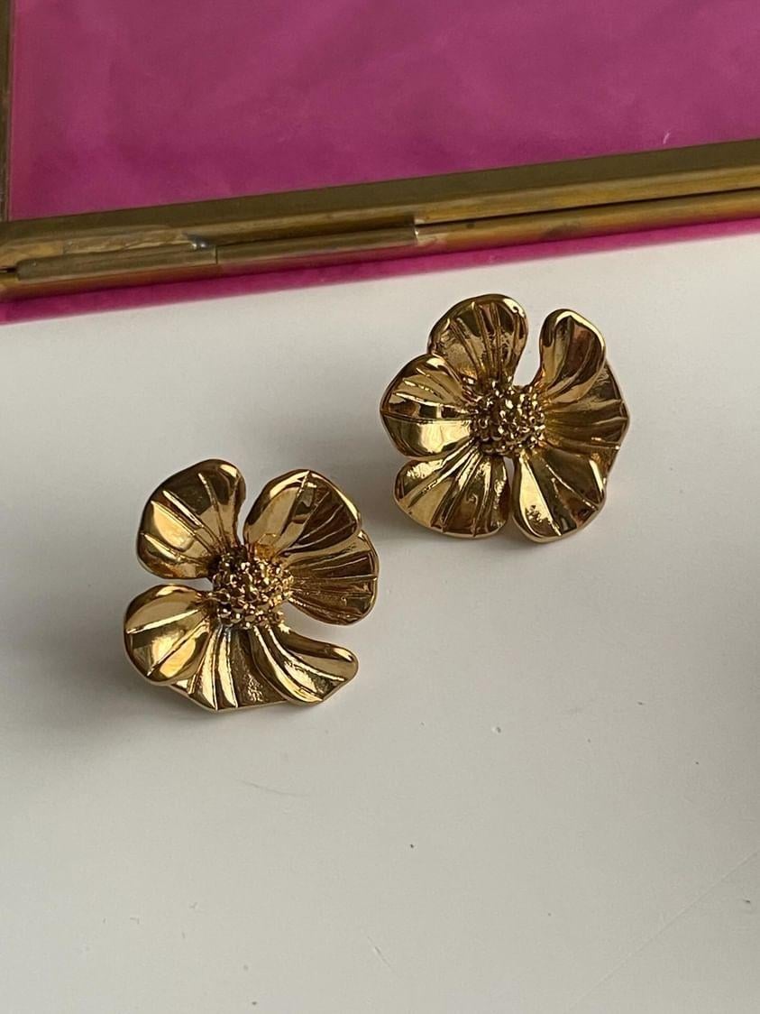Çelik Gold Çiçek Küpe (2.40 Cm)