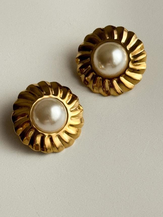 Çelik Gold Delik Gerektirmeyen Klipsli İncili Küpe (2 Cm)
