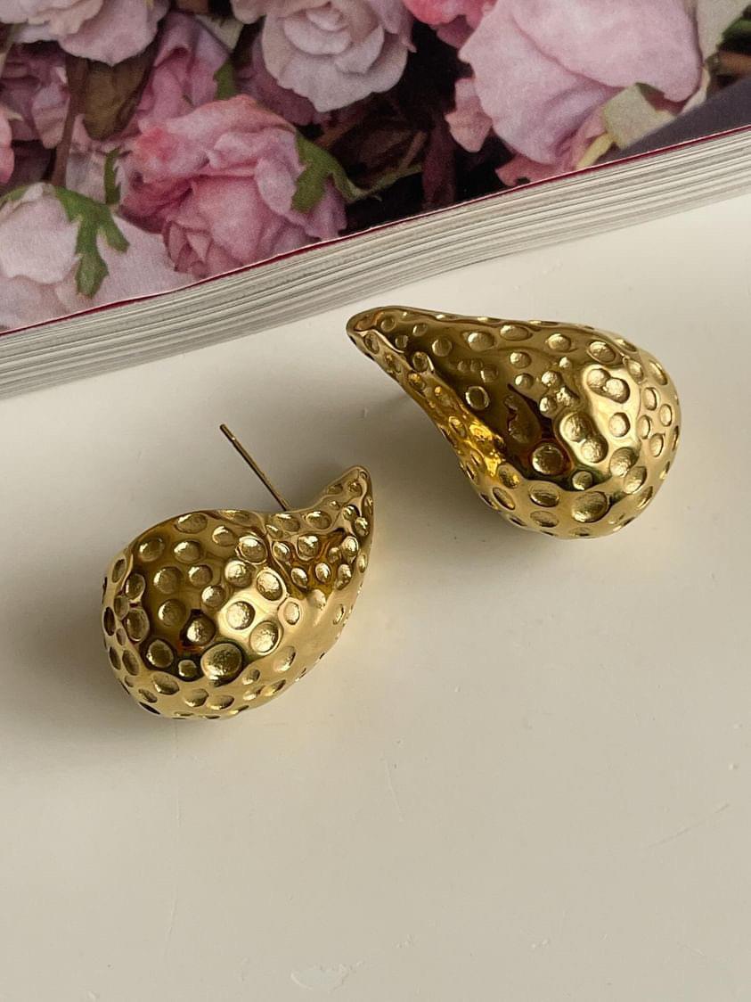 Çelik Gold Desenli Bottega Küpe (3 Cm)