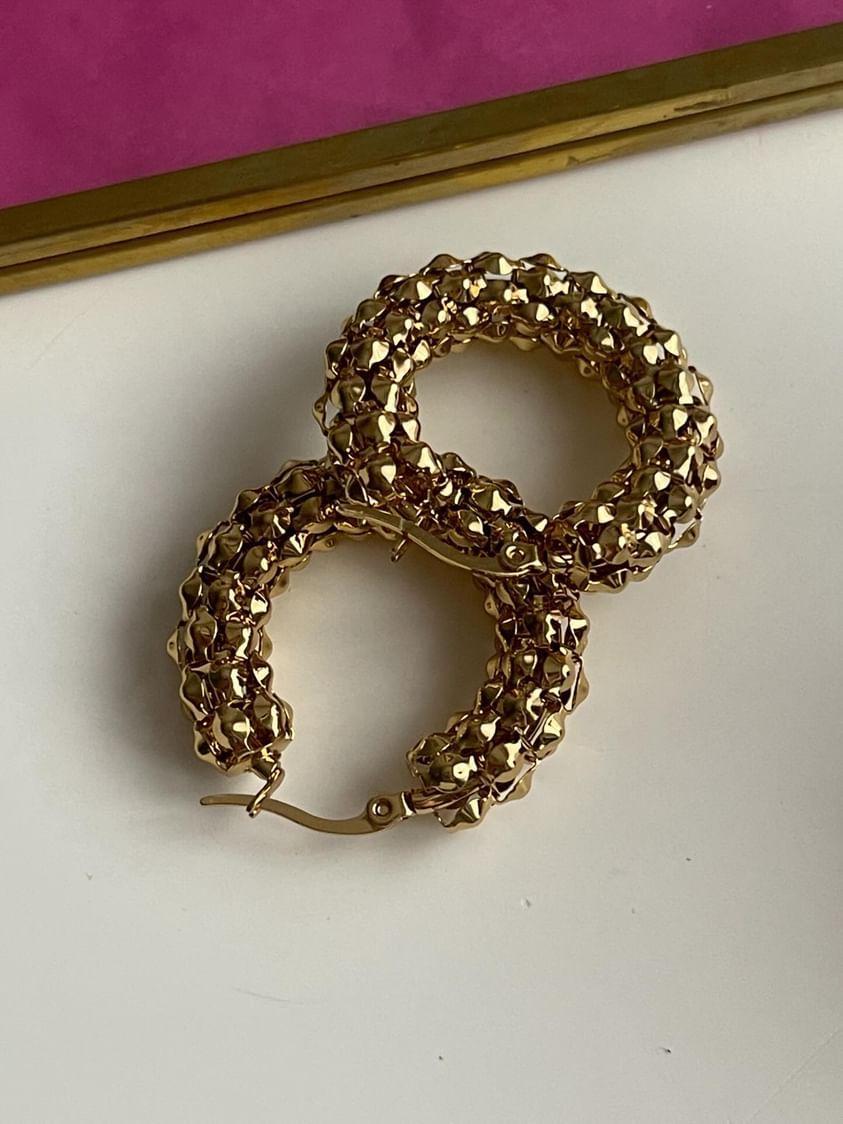 Çelik Gold Desenli Küpe (3 Cm)