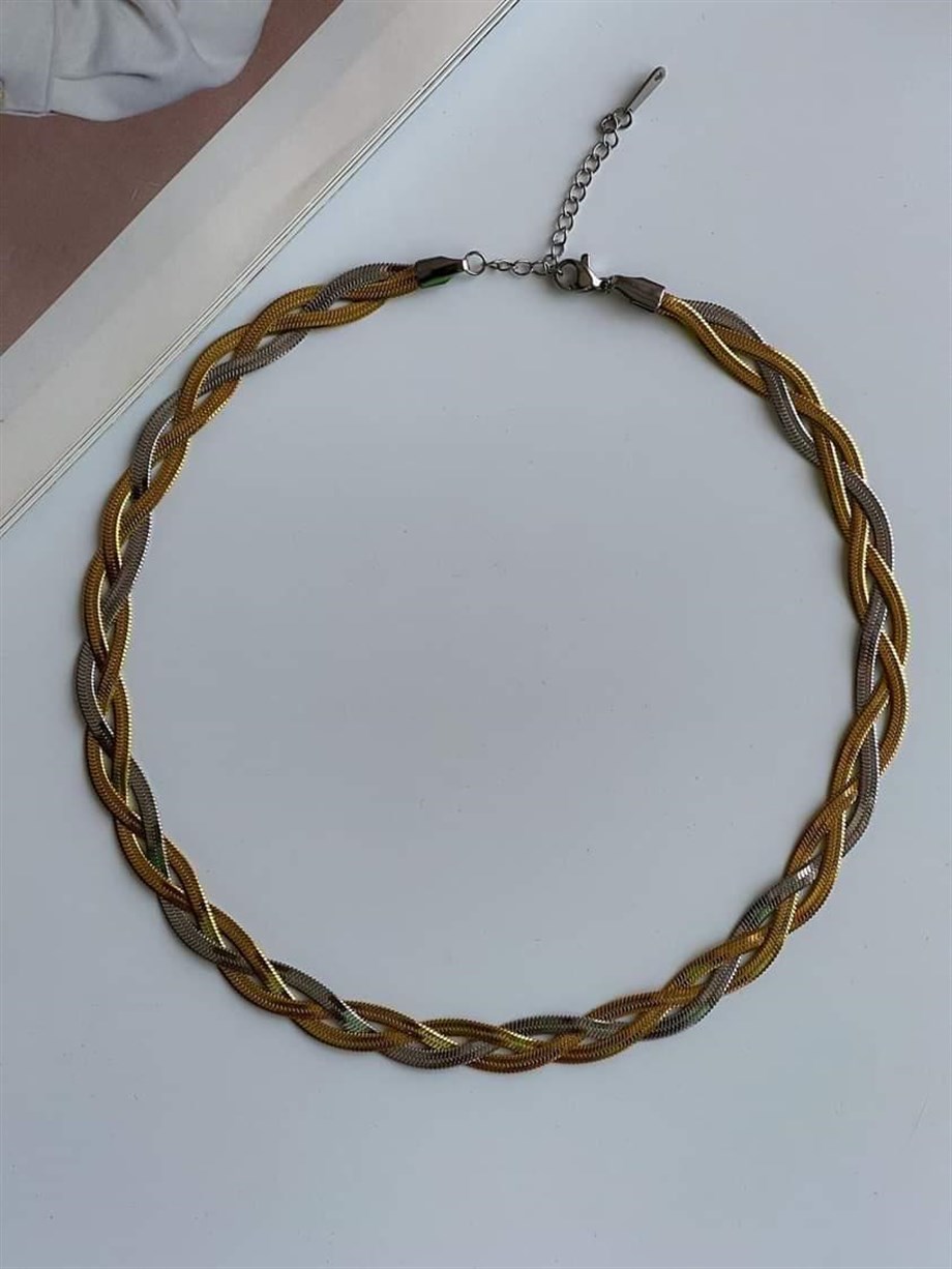 Çelik Gold Gümüş İtalyan Zincir Örgü Kolye (45 Cm)