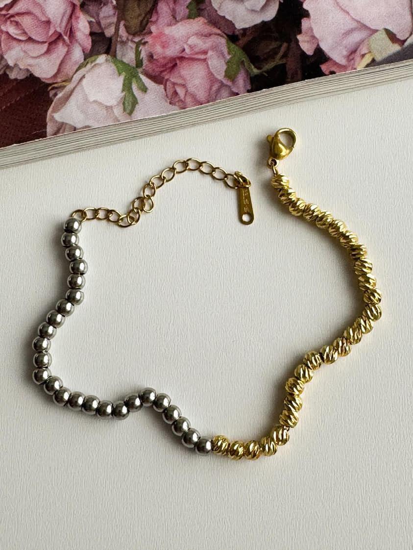 Çelik Gold Gümüş Renk Kombinli Bileklik (21 Cm)