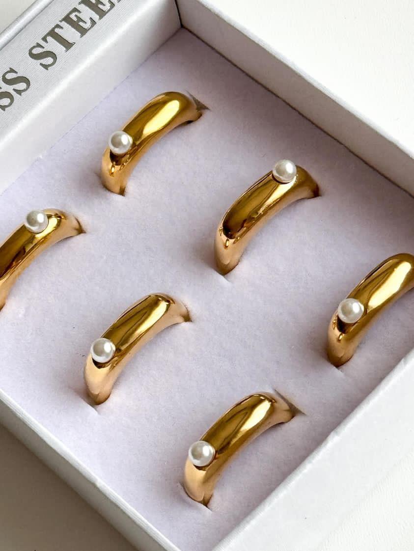 Çelik Gold İncili Alttan Ayarlanabilir Yüzük