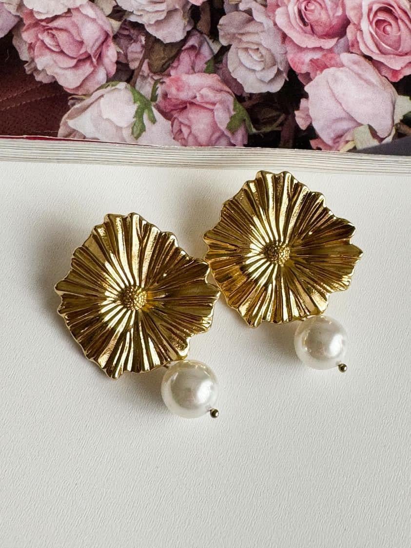 Çelik Gold İncili Diva Küpe (4 Cm)