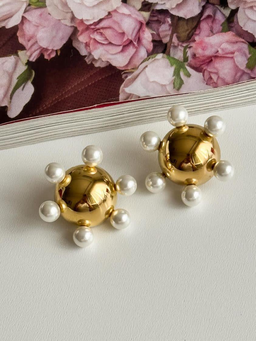 Çelik Gold İncili Küpe (2.5 Cm)