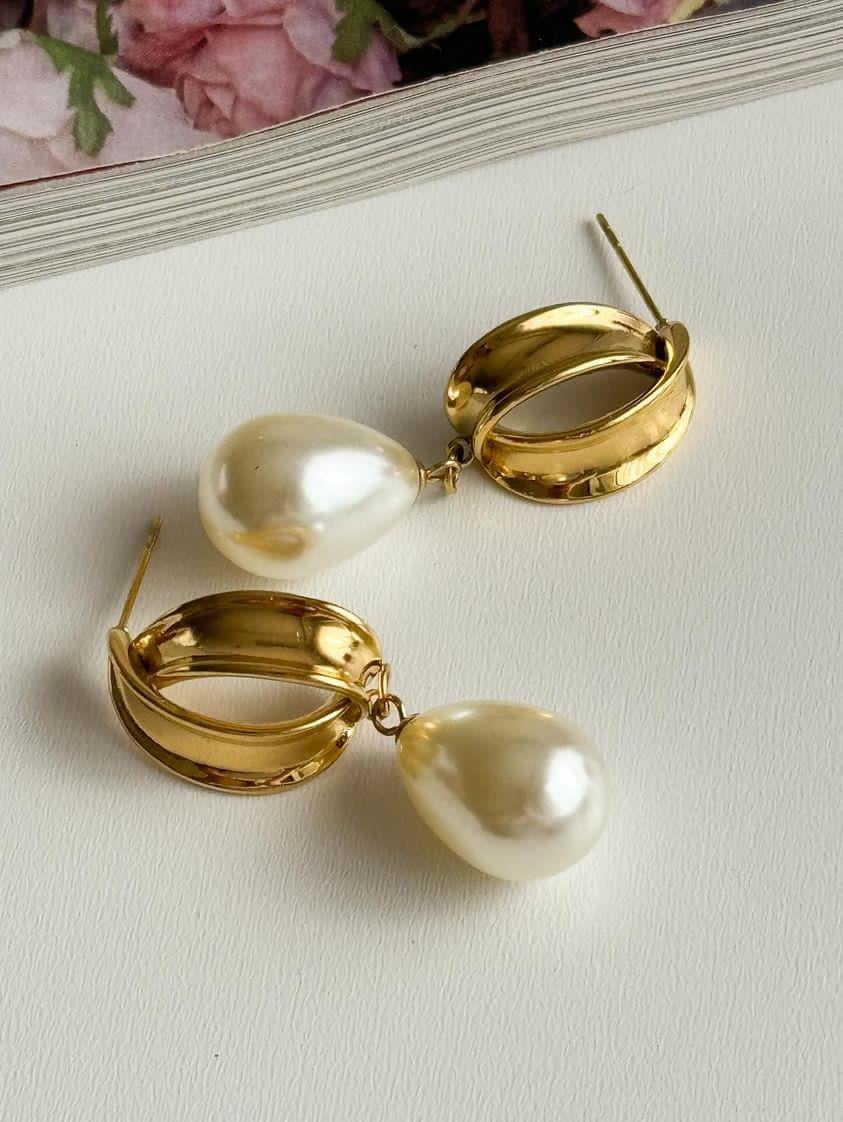 Çelik Gold İncili Küpe (4 Cm)