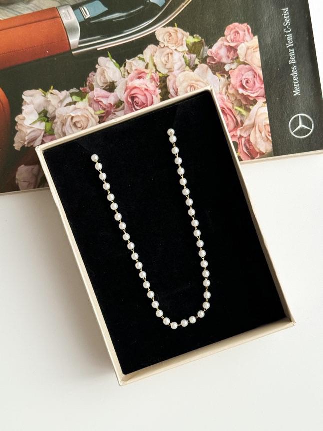 Çelik Gold İncili Minimal Kolye (45 Cm)