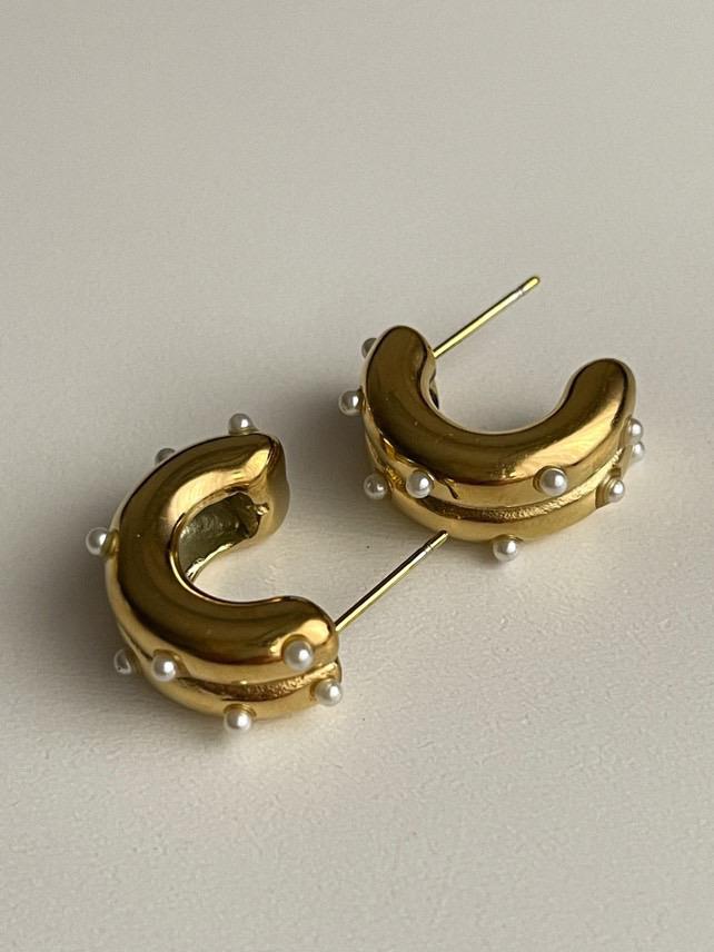 Çelik Gold İncili Pinterest Küpe (2 Cm)