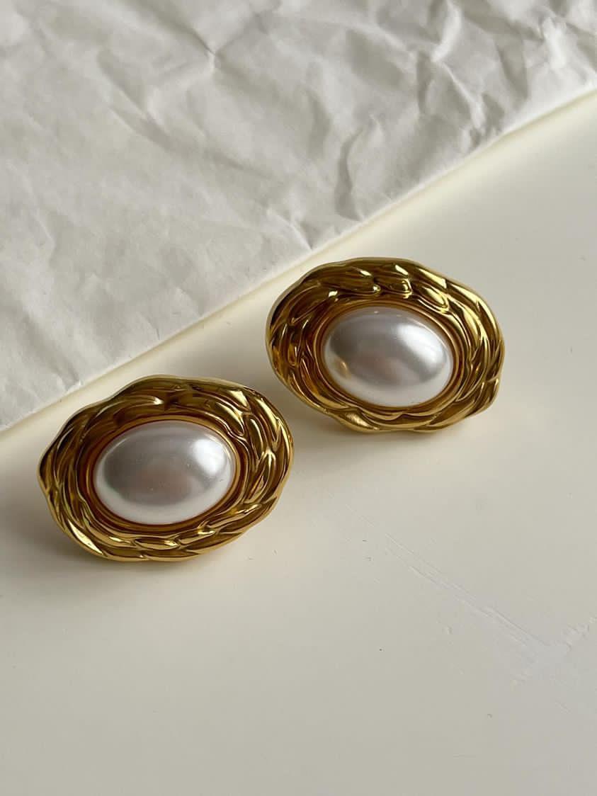 Çelik Gold İncili Vintage Küpe (2.70 Cm)