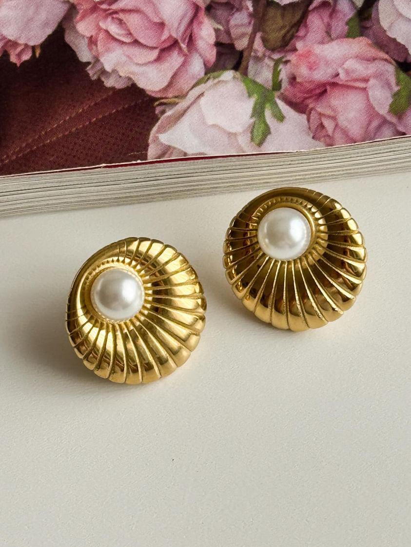 Çelik Gold İncili Vintage Küpe (2 Cm)