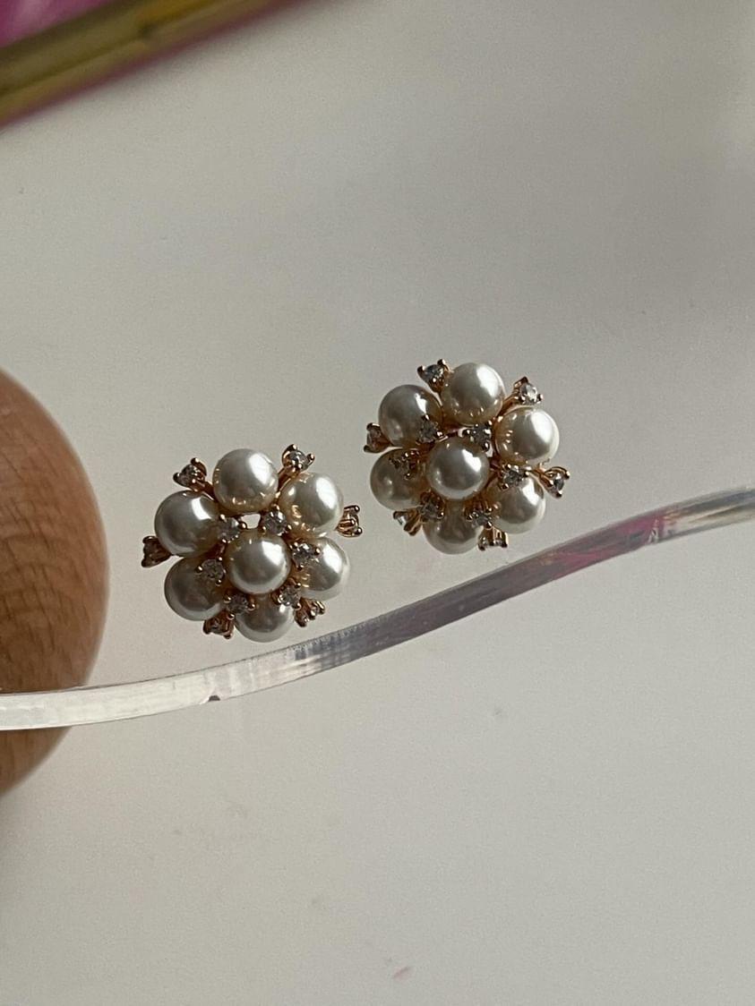 Çelik Gold İncili Zirkon Taşlı Küpe (1.60 Cm)