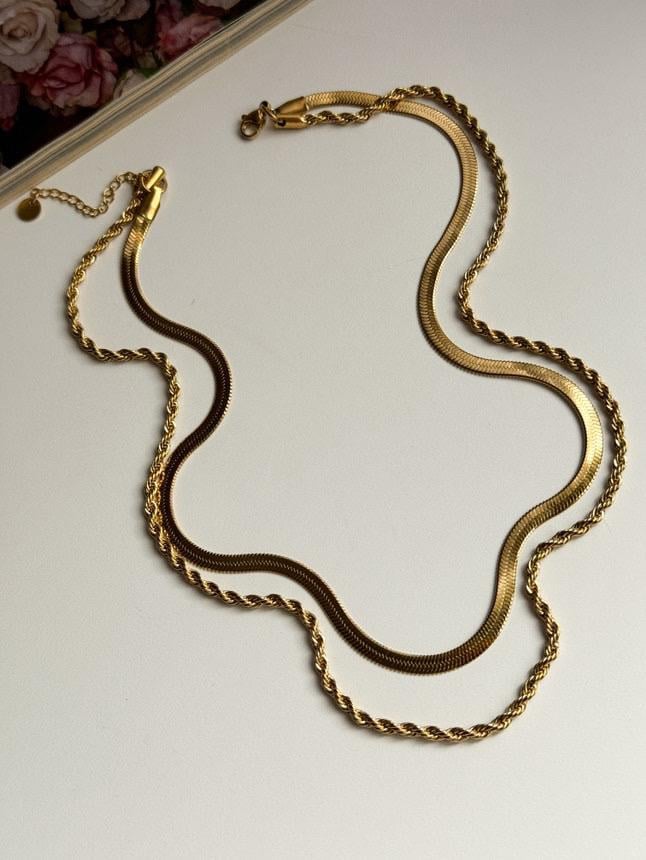 Çelik Gold İtalyan Burgu Halat İkili Birleşik Kombin Kolye (48 Cm)