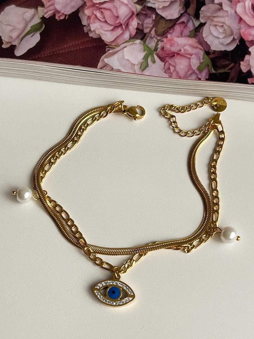 Çelik Gold İtalyan İncili Göz İkili Birleşik Kombin Halhal (27 Cm)