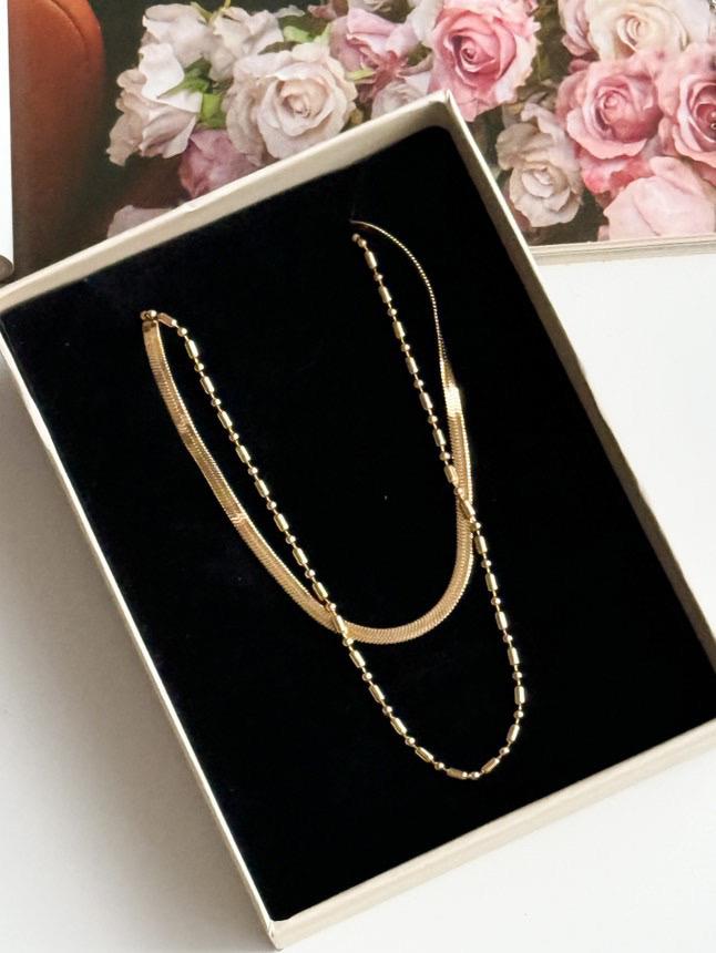 Çelik Gold İtalyan Topçuklu İkili Birleşik Kombin Kolye (46 Cm)