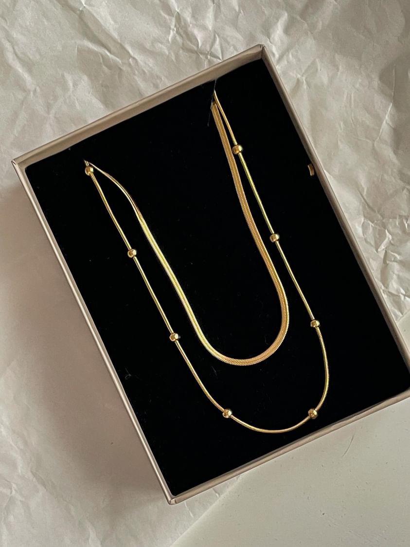 Çelik Gold İtalyan Topçuklu Kombin İkili Birleşik Kolye (46 Cm)