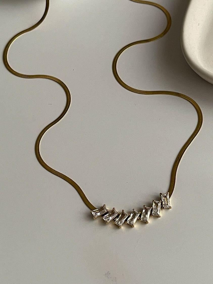 Çelik Gold İtalyan Zincir Baget Taşlı Kolye (50 Cm)