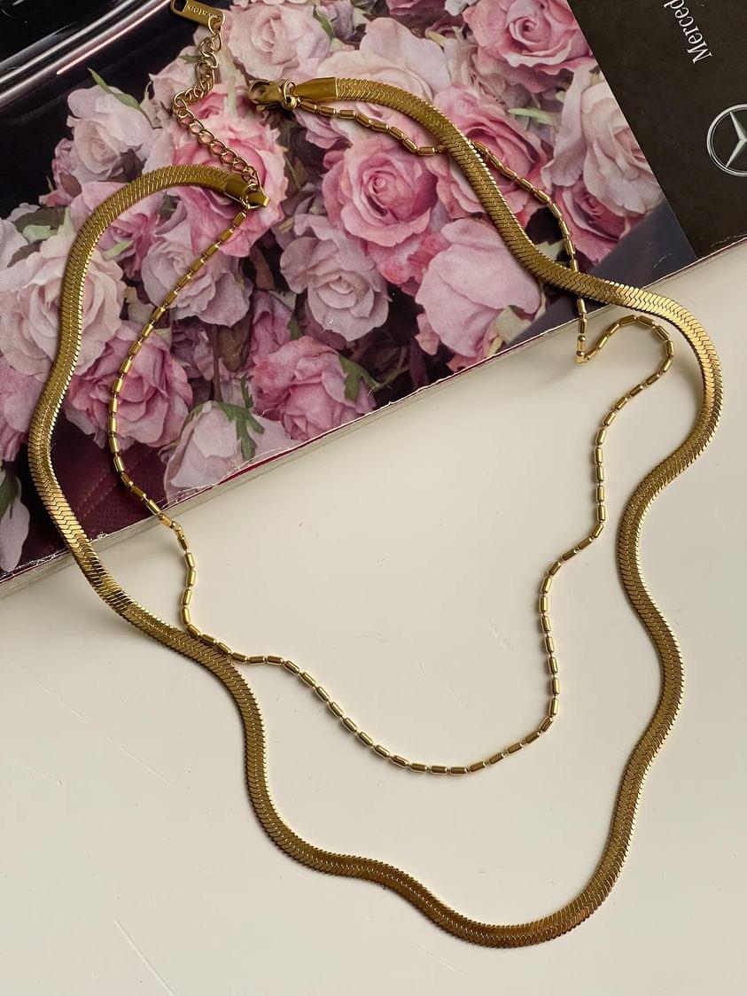 Çelik Gold İtalyan Zincir Topçuklu İkili Birleşik Kombin Kolye (46 Cm)