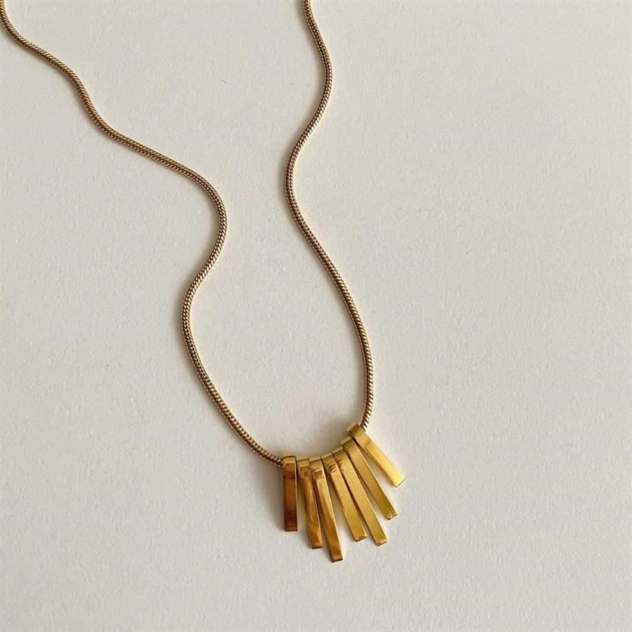 Çelik Gold Kalem İşli Kolye (45 Cm)