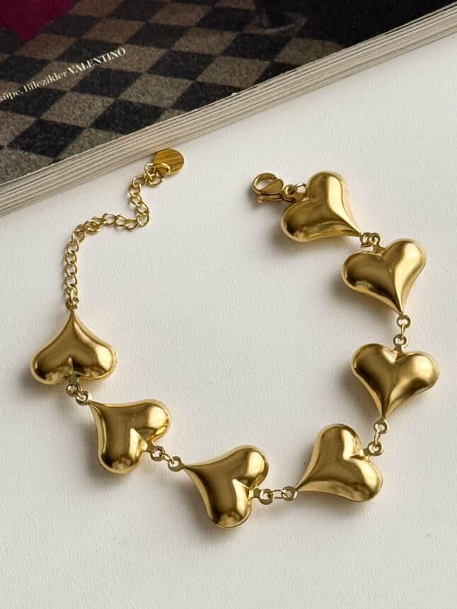 Çelik Gold Kalp Bileklik (22 Cm)