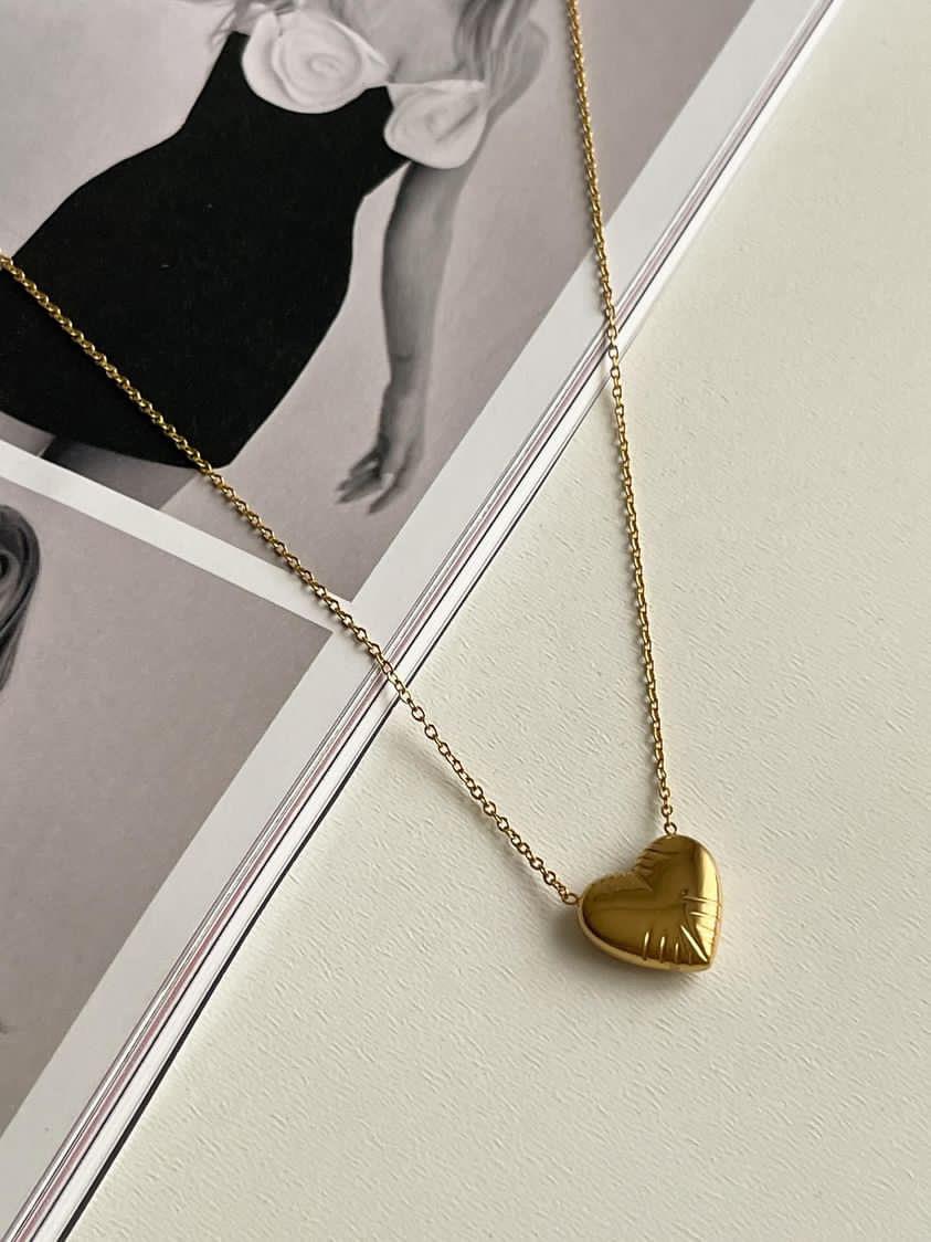 Çelik Gold Kalp Kolye (46 Cm)