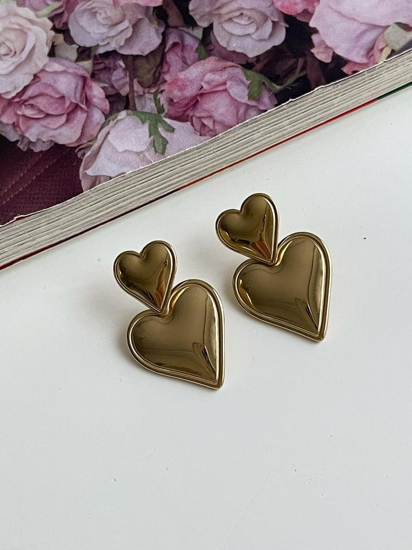 Çelik Gold Kalp Küpe (3 Cm)