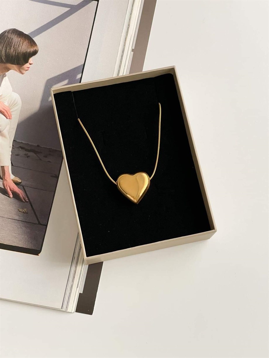Çelik Gold Kalpli Kolye (50 Cm)