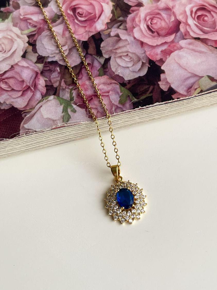 Çelik Gold Lacivert Taşlı Hera Kolye (45 Cm)